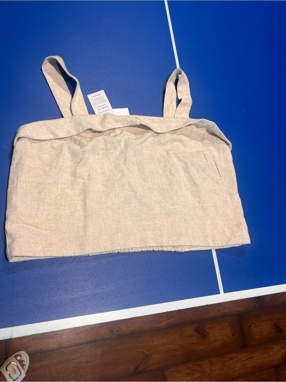 Women's American Eagle Tank Top Crop Top Shirt Beige Linen Blend Large L NWT